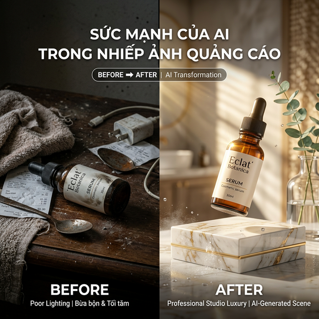 Ảnh so sánh trước sau cắt ghép thay nền bằng AI