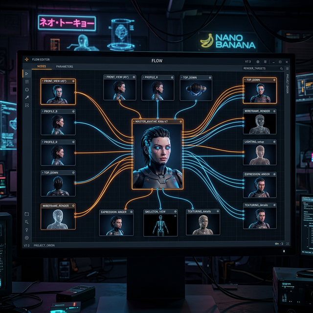 Bảng điều khiển Node Flow Của Nano Banana Pro chia kết nối nhân vật