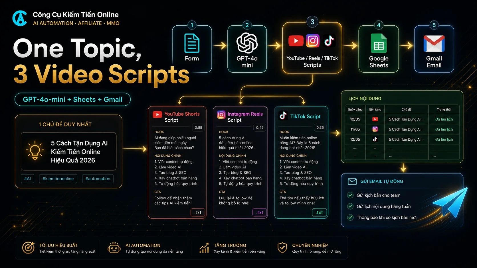 Workflow n8n Tạo Script YouTube Reels Và TikTok Từ Một Topic Với GPT-4o Mini